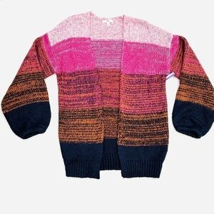 NWOT BP Striped Multicolor Balloon Sleeve Knit Open Cardigan